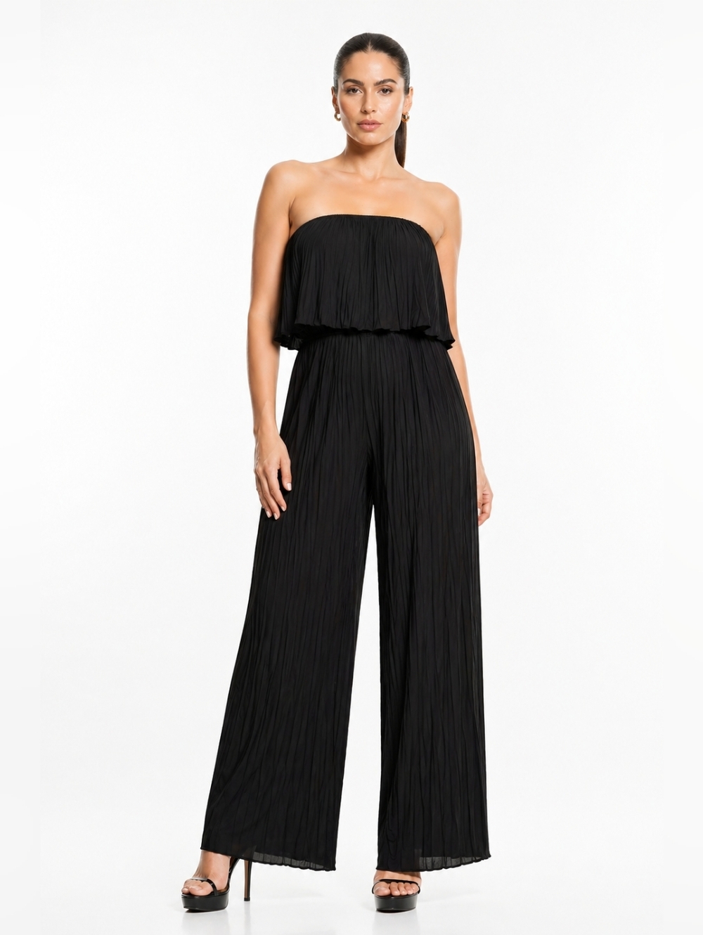 BBJ Los Angeles Strapless Black Pleated Jumpsuit. Size M.